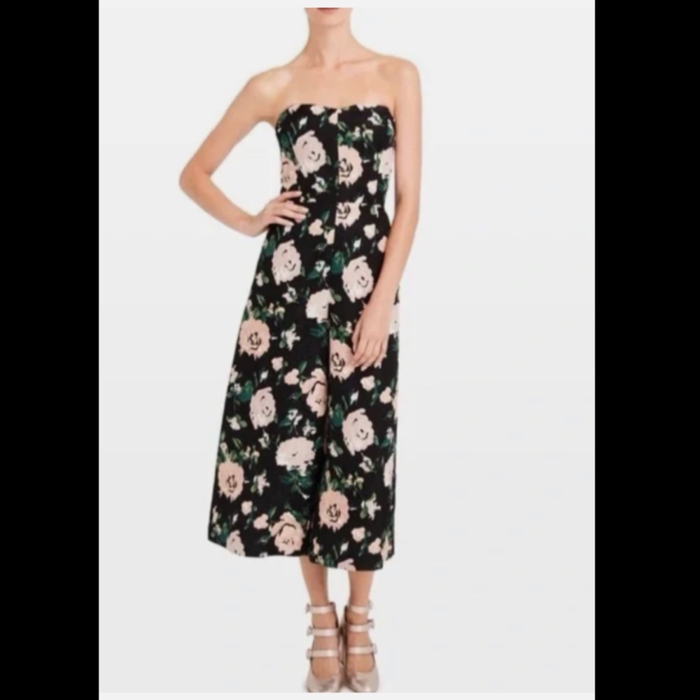 Club Monaco Black-Tie Silk+Wool Floral Wide Leg Jumpsuit Size 2 (MSRP $329)